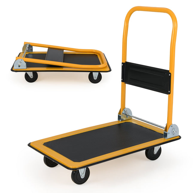 Cărucior cu platformă pliabilă, capacitate 150 kg, roți pivotante la 360 de grade