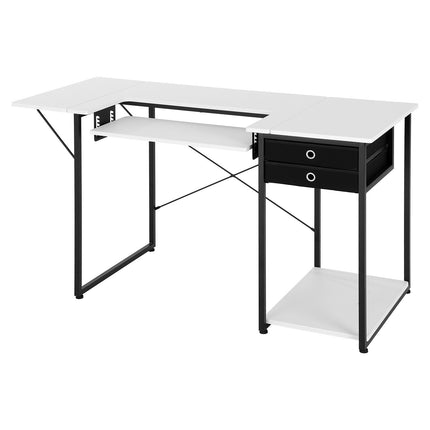 Folding Sewing Machine Table, 3 Drawers, Adjustable Shelf, Steel Legs
