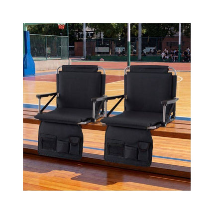 Folding Stadium Seat with Backrest and Armrests, Black, Shoulder Strap
