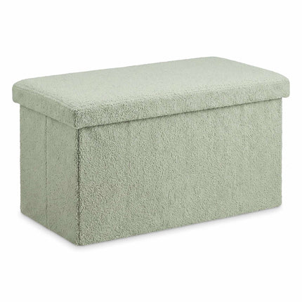 Folding Storage Bench with Teddy Fabric for 2 People, Sage Green, 80 L