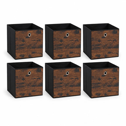 Folding Storage Box Set of 6 with Wood-Look Finish, Brown, 30 x 30 x 30 cm
