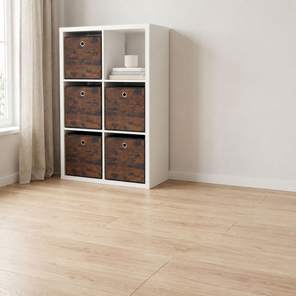 Folding Storage Box Set of 6 with Wood-Look Finish, Brown, 30 x 30 x 30 cm