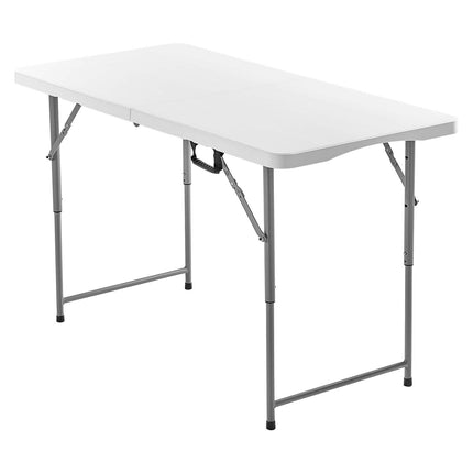 Folding Table 4 Ft, Adjustable Height, Carry Handle, White