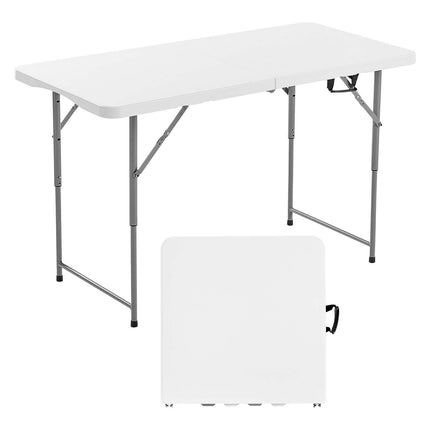 Folding Table 4 Ft, Adjustable Height, Carry Handle, White