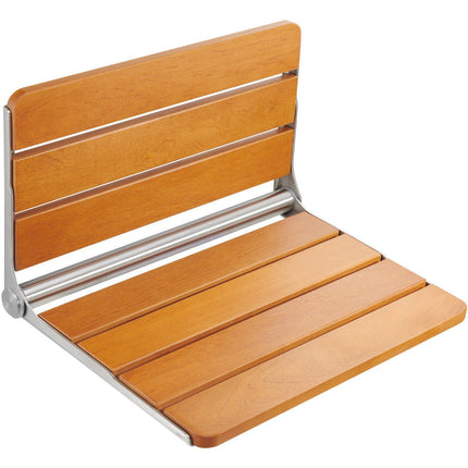 Folding Teak Shower Seat, Wall Mounted, 500 lb