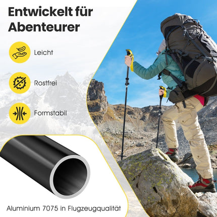 Bețe de trekking pliabile, cu închidere rapidă, 115-130 cm, galbene