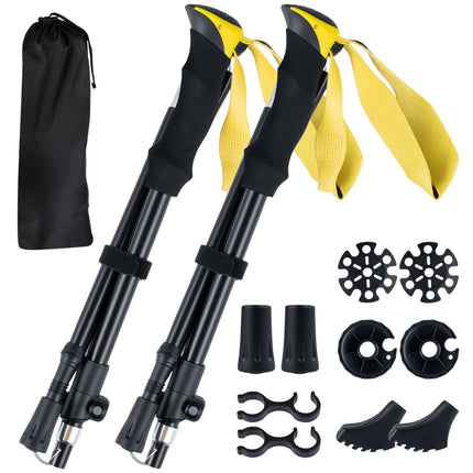 Bețe de trekking pliabile, cu închidere rapidă, 115-130 cm, galbene