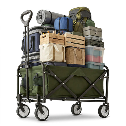 Cărucior pliabil pentru plajă, camping, cumpărături, capacitate mare