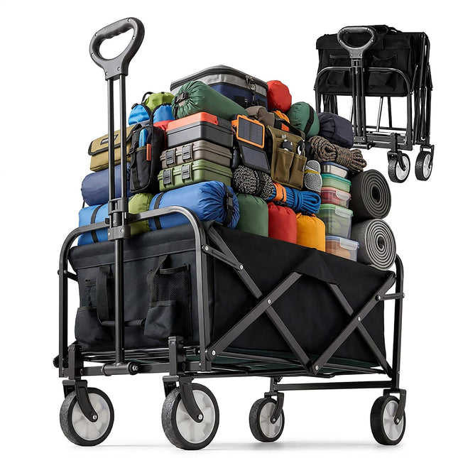 Cărucior pliabil pentru plajă, camping, cumpărături – Capacitate mare