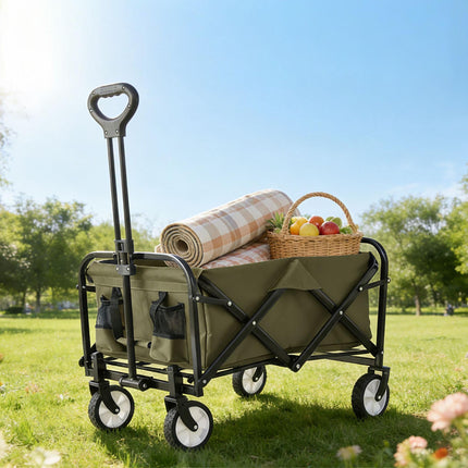 Cărucior pliabil pentru plajă, camping, cumpărături, capacitate mare