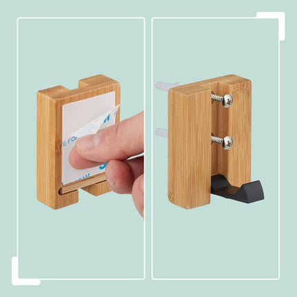 Set cârlige de perete pliabile, bambus, design care economisește spațiu
