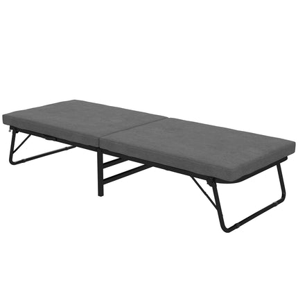 Pat pliant 70 x 190 cm pat pliant pentru oaspeți cu saltea din spumă de 7 cm, tăblie reglabilă, pat de călătorie cu roți, aspect lenjerie, cadru metalic pentru birou, cameră de oaspeți, gri închis