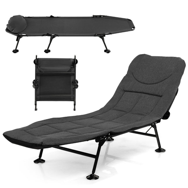 Pat de camping pliabil cu saltea detasabila 194 x 66 x 29 cm gri