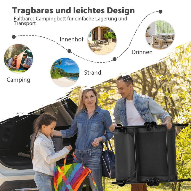 Pat de camping pliabil cu saltea detasabila 194 x 66 x 29 cm gri
