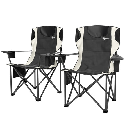 Set 2 scaune de camping pliabile cu cotiere, suport pentru bauturi, tetiera, geanta frigorifica, scaun pliabil pentru exterior, capacitate de incarcare pana la 120 kg, scaun de pescuit captusit, scaun de gradina pentru camping in gradina