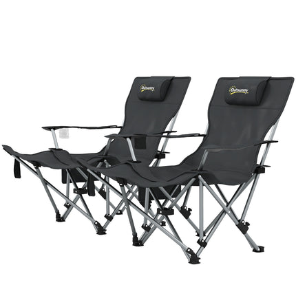 Folding camping chairs with footrest and drink holder, 120 kg capacity