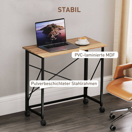 Folding Desk with Wheels, Space-Saving, Steel, MDF