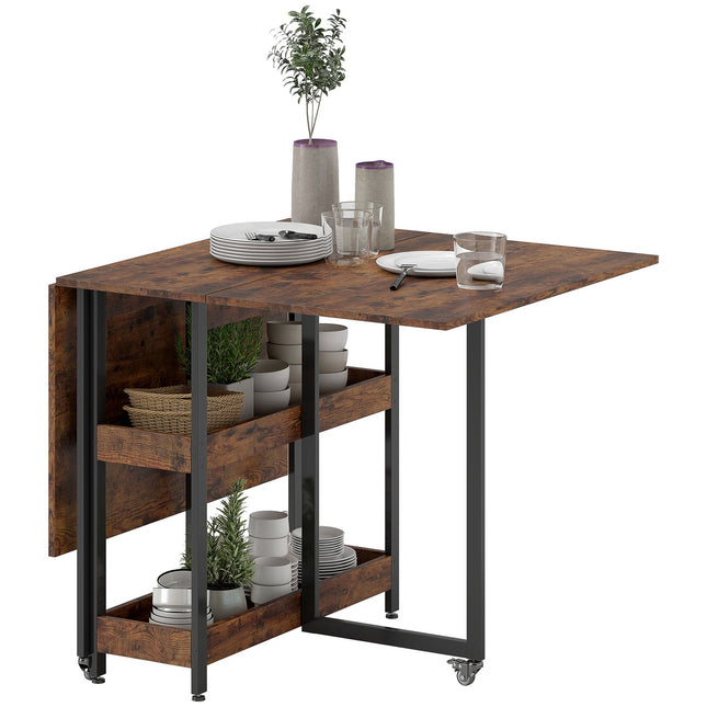 Folding Dining Table, Industrial Design, Seats 4, Brown