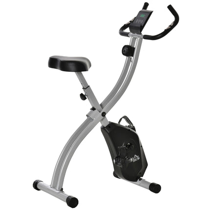 Antrenor de biciclete cu bicicletă de exerciții cu 8 nivele de rezistență magnetică reglabilă, bicicletă de fitness pliabilă, afișaj LCD reglabil pe înălțime, senzori de puls de mână