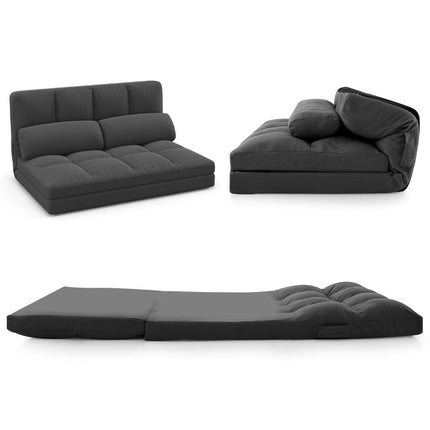 Canapea extensibila 3 in 1 cu functie de dormit si spatar reglabil gri inchis