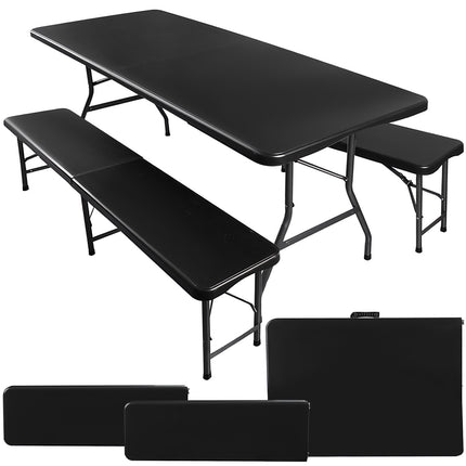 Masa de gradina pliabila 180cm + 2 banci - neagra