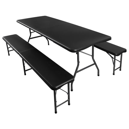 Masa de gradina pliabila 180cm + 2 banci - neagra