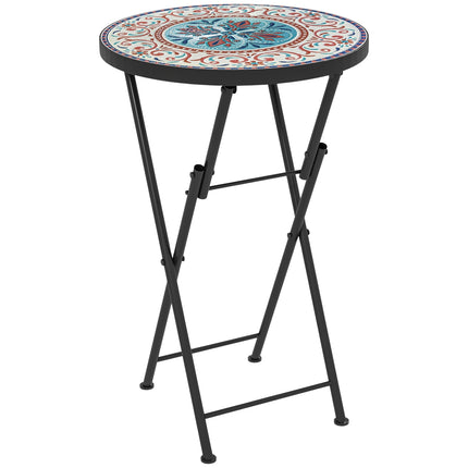 Masuta laterala, masa de gradina pliabila cu design mozaic, diametru 35,5 x 55 cm, masa rotunda rezistenta la intemperii din metal, masa de camping, masa plianta, masuta de cafea pentru living, birou, exterior, interior, multicolor