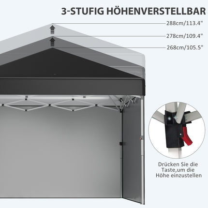 Pavilion pliabil 2,97 x 2,97 m cu protecție UV și pereți laterali, cort de petrecere cu sac de nisip, cort pop-up pentru terasă din oțel negru