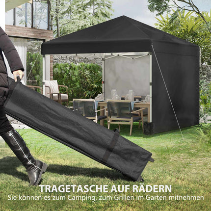 Pavilion pliabil 2,97 x 2,97 m cu protecție UV și pereți laterali, cort de petrecere cu sac de nisip, cort pop-up pentru terasă din oțel negru