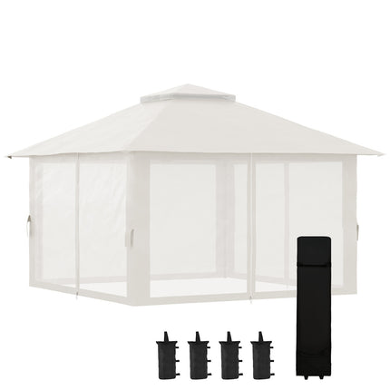 Pavilion pliabil 4x4 m cu 4 perdele de plasă, reglabil pe înălțime, protecție UV, acoperiș dublu, geantă de transport, alb crem pentru grădină și evenimente