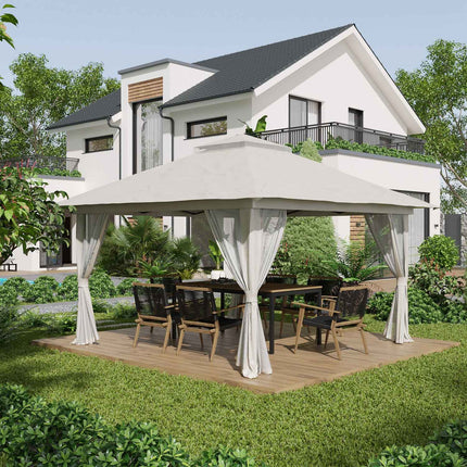 Pavilion pliabil 4x4 m cu 4 perdele de plasă, reglabil pe înălțime, protecție UV, acoperiș dublu, geantă de transport, alb crem pentru grădină și evenimente