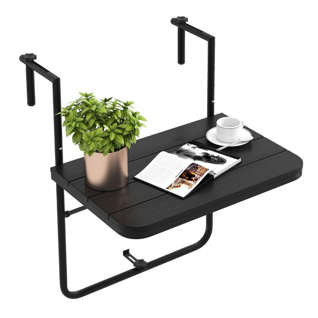 Folding railing table hanging table for indoor and outdoor use black