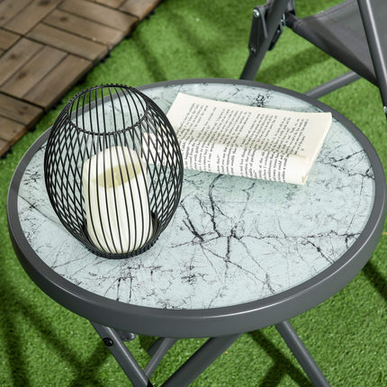 Masuta laterala plianta, masa plianta din sticla cu aspect de marmura, masa mica de camping, masa rotunda de canapea, masa de balcon pentru balcon, terasa, living, birou, 45 x 45 x 50 cm, alb