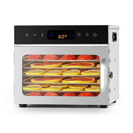 Food Dehydrator, 6 Stainless Trays, 400W, 24H Timer