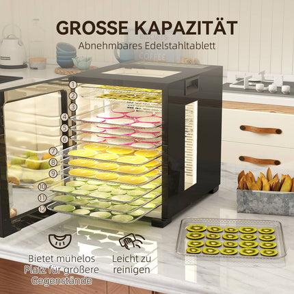 Deshidratator de alimente, 850W, 12 tavi din otel inoxidabil, temporizator