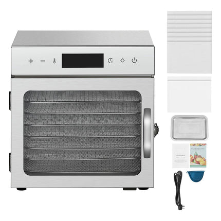 Food Dehydrator, 8 Stainless Trays, 400W, 24H Timer