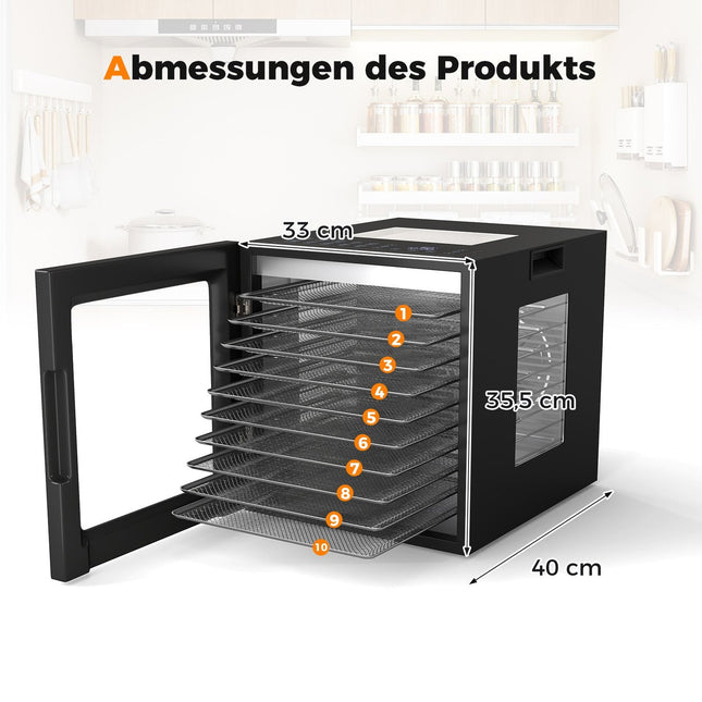 Deshidratator de alimente cu 10 tăvi din inox, cronometru 48 ore, 30-75