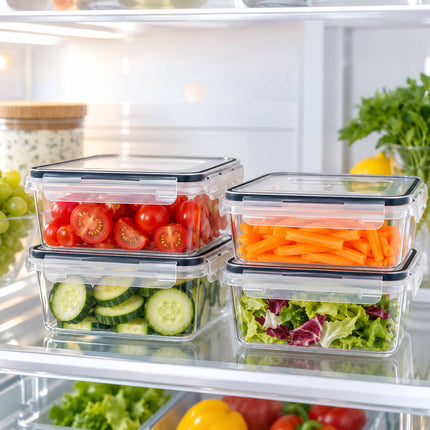 Food Storage Container Set of 7 with Airtight Click Lids, Freezer Safe, Clear