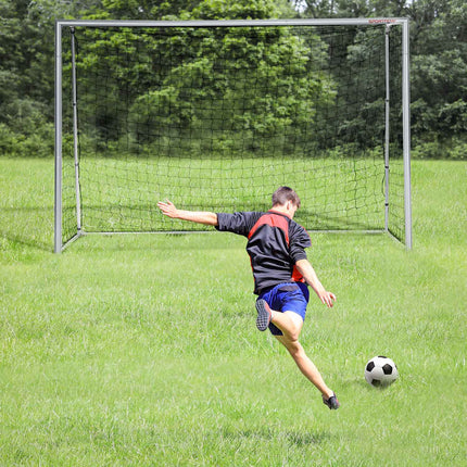 Port de fotbal cu plasă PE Port de fotbal pentru copii și adulți 300 x 120 x 200 cm oțel PE grădină antrenament fotbal gri