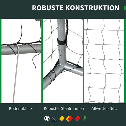 Port de fotbal cu plasă PE Port de fotbal pentru copii și adulți 300 x 120 x 200 cm oțel PE grădină antrenament fotbal gri