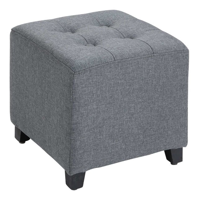 Taburet pentru picioare, scaun pătrat, otoman cu aspect de in, picioare din lemn, suport pentru picioare, gri, 35 x 35 x 35 cm