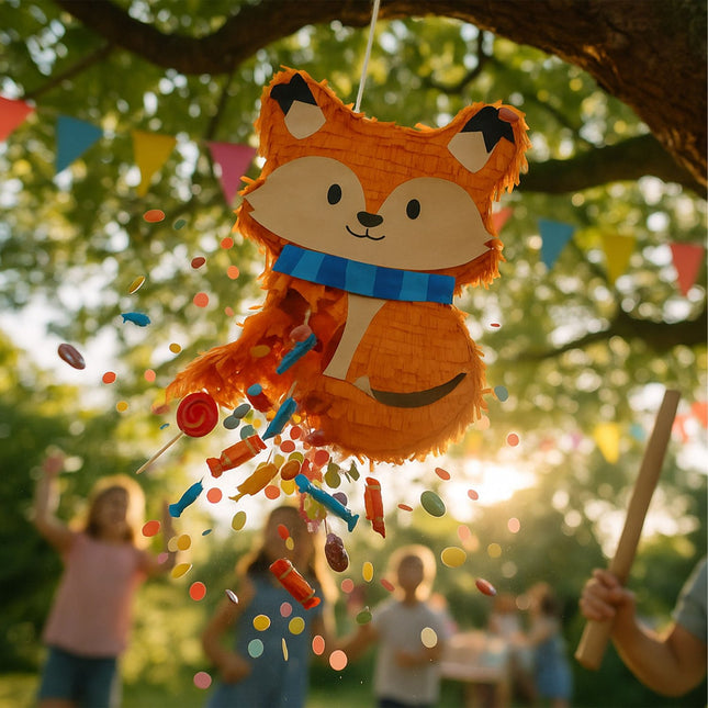 Set de piñata Fox cu bâtă și mască pentru petreceri