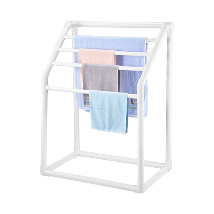 Freestanding 5-Bar PVC Towel Rack with Clips, Hook, Bag