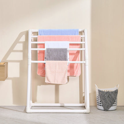 Freestanding 5-Bar PVC Towel Rack with Clips, Hook, Bag
