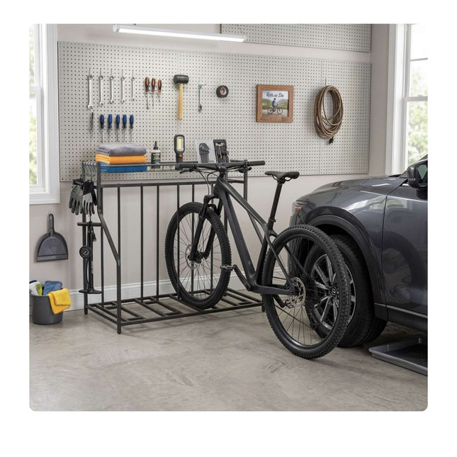 Suport de biciclete independent – ​​Fante reglabile, Coș, 6 cârlige