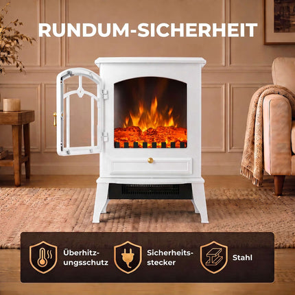 Freestanding Electric Fireplace with 3-Sided Panorama View, 1000/2000W, White