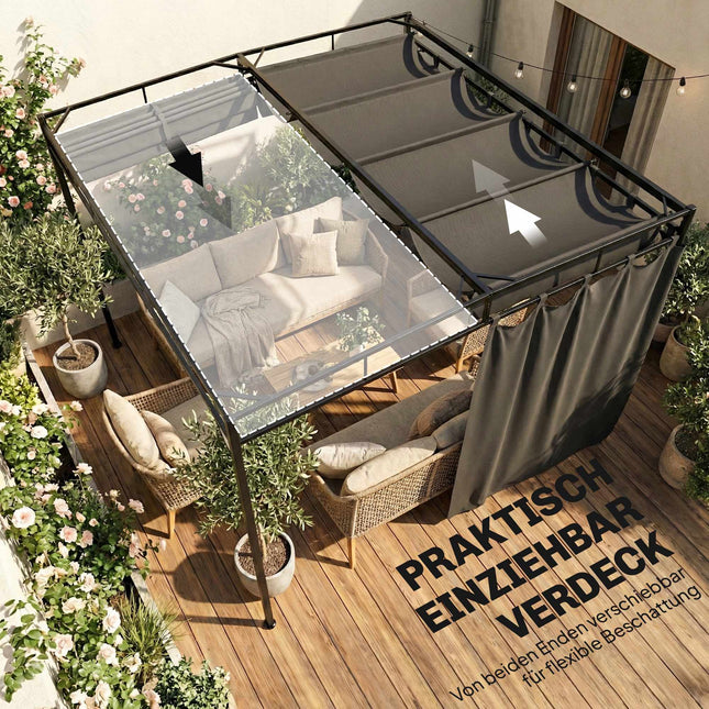 Pergolă independentă 3x3m cu copertină reglabilă și perdele