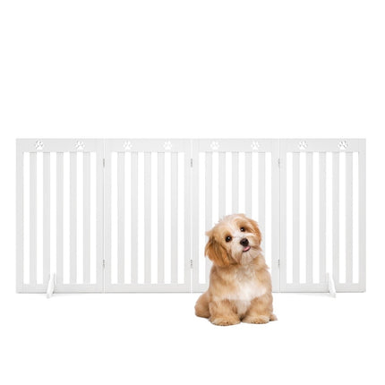 Poartă de acces independentă pentru animale de companie, MDF pliabilă cu 4 panouri, albă