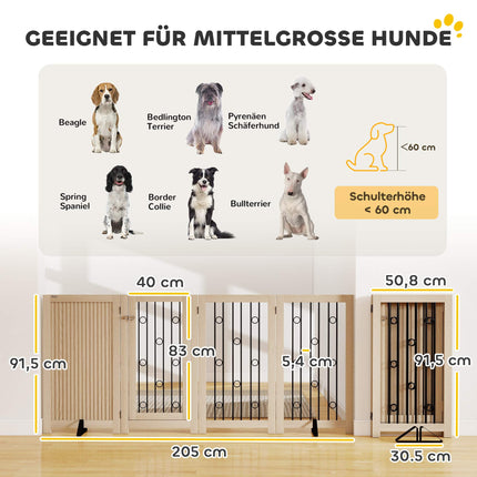Poartă de acces independentă pentru animale de companie cu ușă, 4 panouri, MDF și oțel