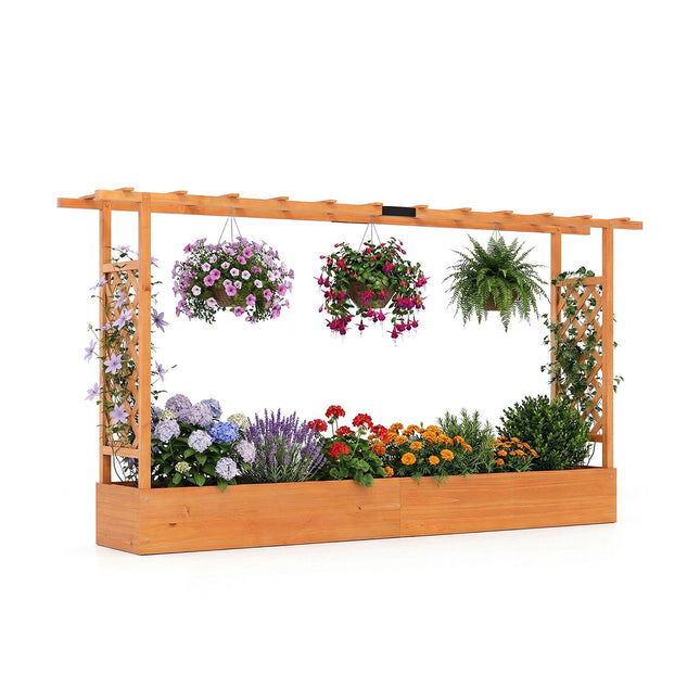 Strat de grădină supraînălțat independent cu spalier, lemn de molid, 220x35x114 cm